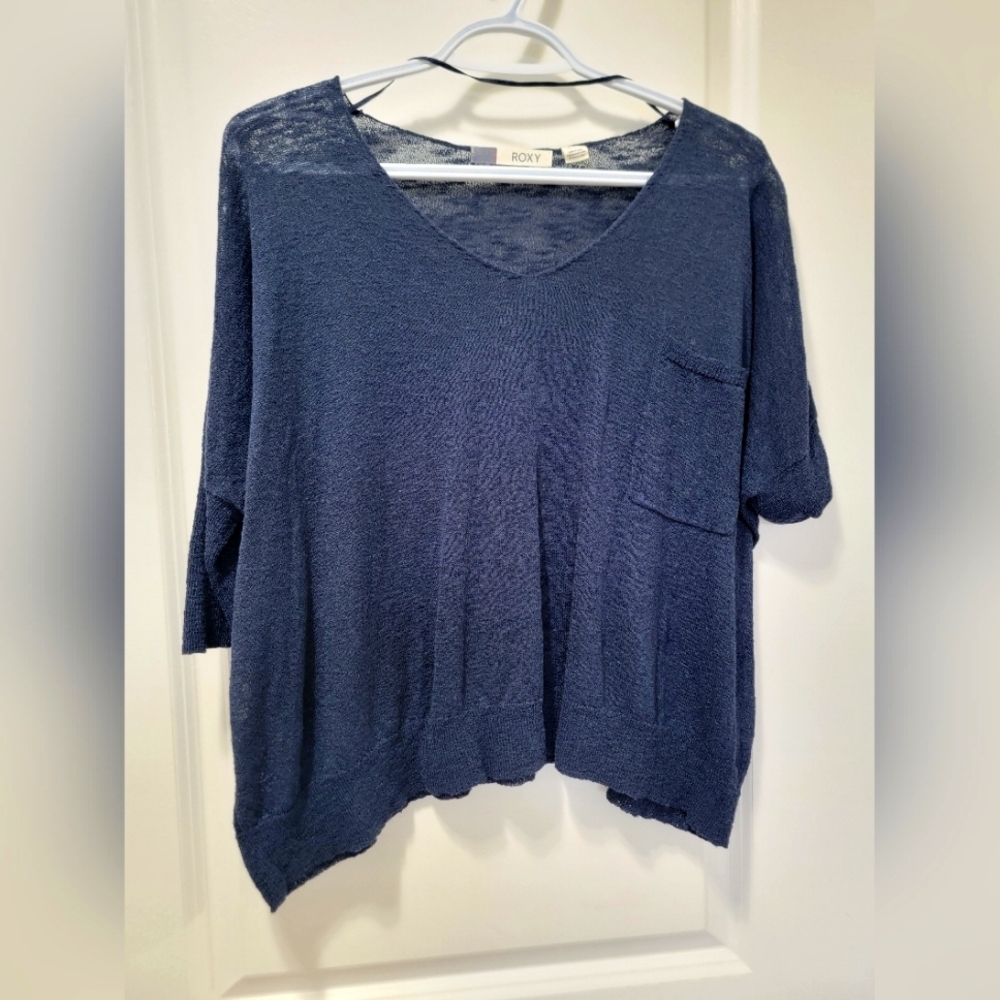 Roxy Oversized Sheer Knit Top Navy Medium